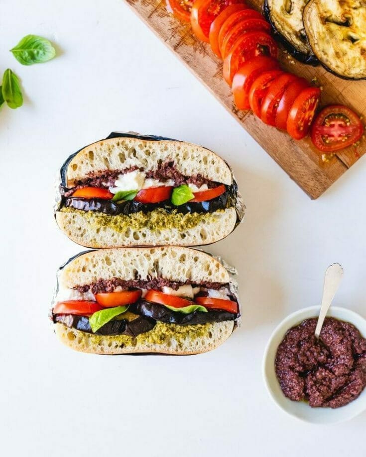 Grilled Eggplant & Tomato Stacked Sandwiches | A Couple Cooks